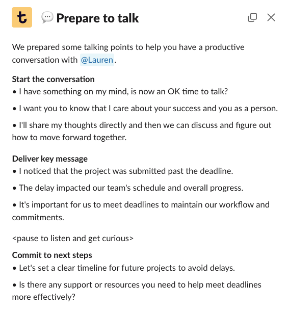 Prepare talking points with Tandem