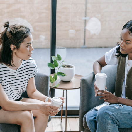 two people talking at work